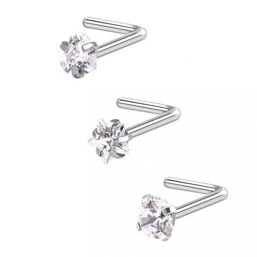 Nostril-L-Form Transparent Stern Disk Herz Set - piercinglux.com