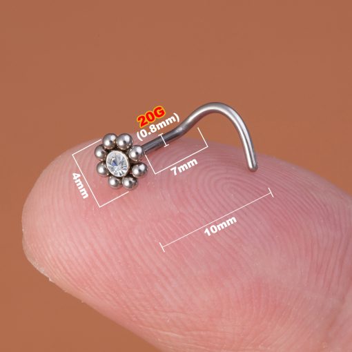 Nostril-Piercing Blume mit Stein Silber - piercinglux.com