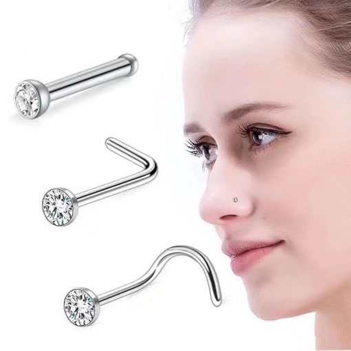 Nostrilpiercing Stahl Mit Stein Bezel-Fassung L-Form - piercinglux.com
