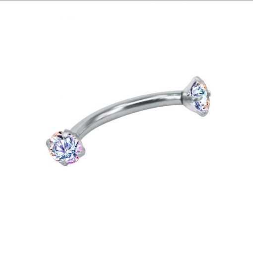 Gebogene Stab Stahl mit bunten Steinen - piercinglux.com