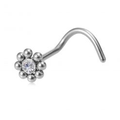 Nostril-Piercing Blume mit Stein Silber