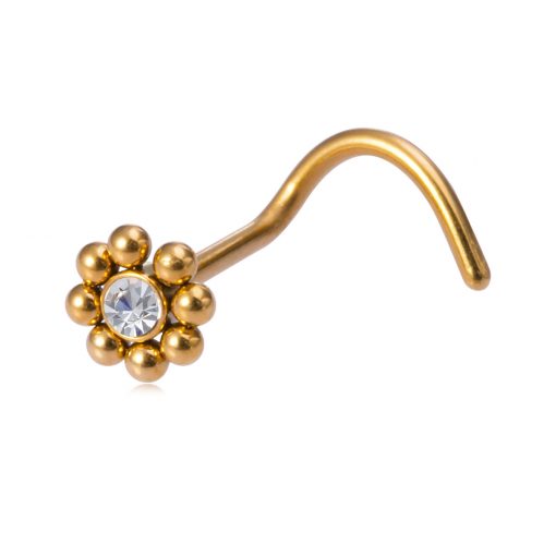 Nostril-Piercing Blume mit Stein Goldfarben - piercinglux.com