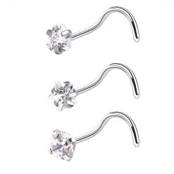 Nostril-Piercing Set S-Form Transparent Stern Scheibe Herz