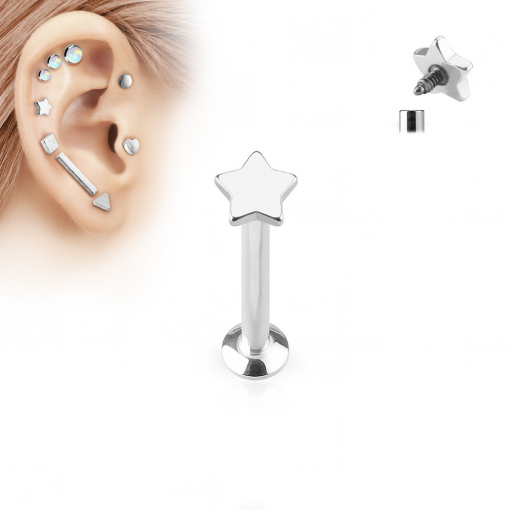Labret ze stali srebrny Gwiazda płaska 1.2