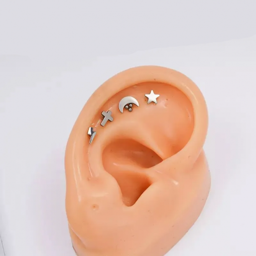 Labret ze stali srebrny Gwiazda płaska 1.2