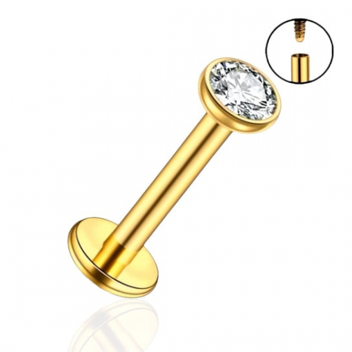 Labret ze stali złoty Kryształ w ramce 1.2 x 8