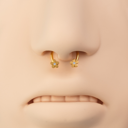 Podkowa Septum ze stali Kwiaty z kryształkami Złoty 1.2 x 4 x 10