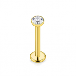 Labret ze stali złoty Kryształ w ramce 1.2 x 8