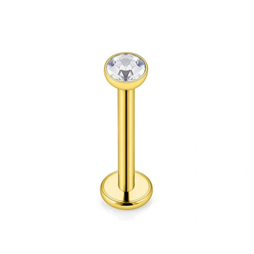 Labret ze stali złoty Kryształ w ramce 1.2 x 8