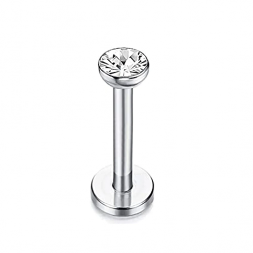 Labret ze stali srebrny Kryształ w ramce 1.2 x 8