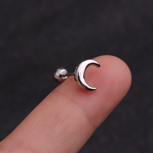 Kolczyk do piercingu ucha ze stali Księżyc Srebrny