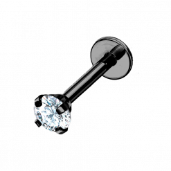 Labret ze stali z białym kryształkiem Czarny 1.2