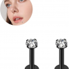 Labret ze stali z białym kryształkiem Czarny 1.2
