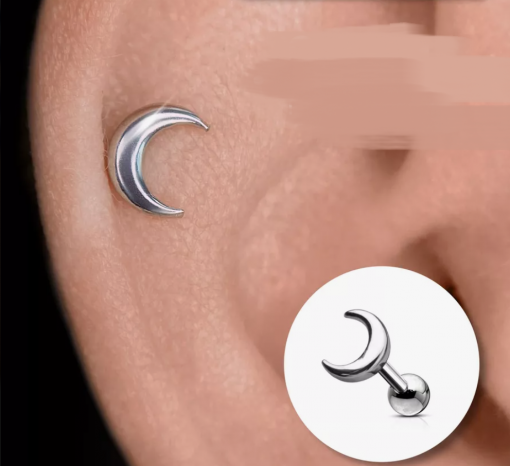 Kolczyk do piercingu ucha ze stali Księżyc Srebrny